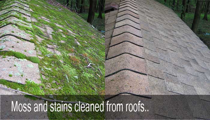 Stains and moss cleaned from roofs